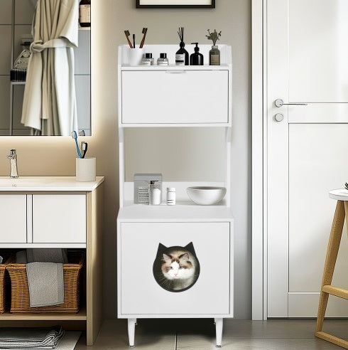 White MeowHaven-Cozy Cat House with Storage Shelves