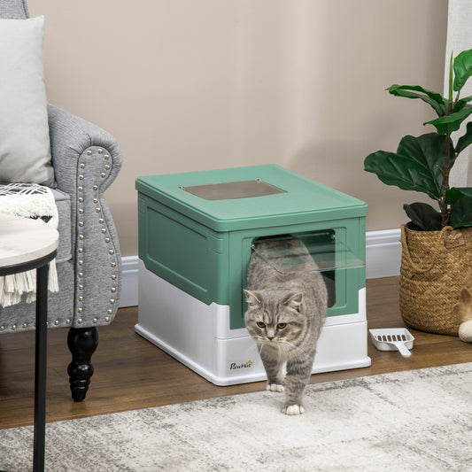 Fully Enclosed Cat Litter Box Portable Pet Toilet With Spoon Large Space