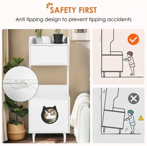 White MeowHaven-Cozy Cat House with Storage Shelves