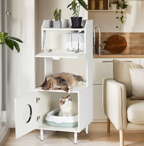 White MeowHaven-Cozy Cat House with Storage Shelves