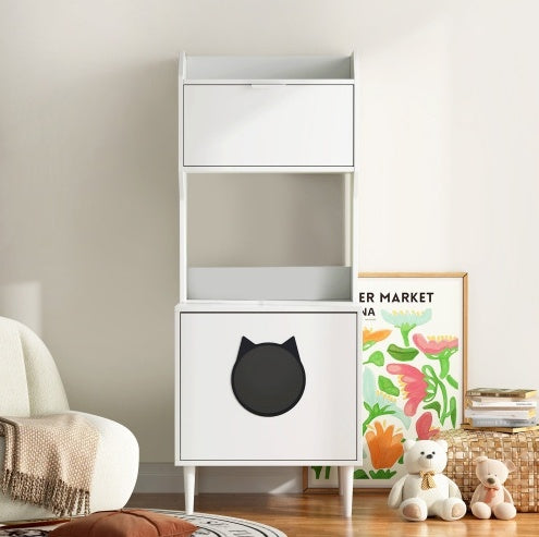 White MeowHaven-Cozy Cat House with Storage Shelves